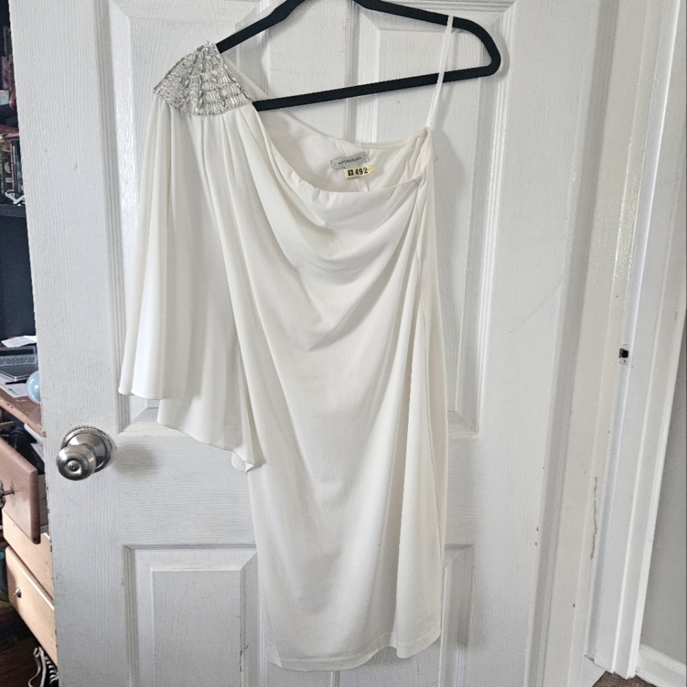 One shoulder white dress